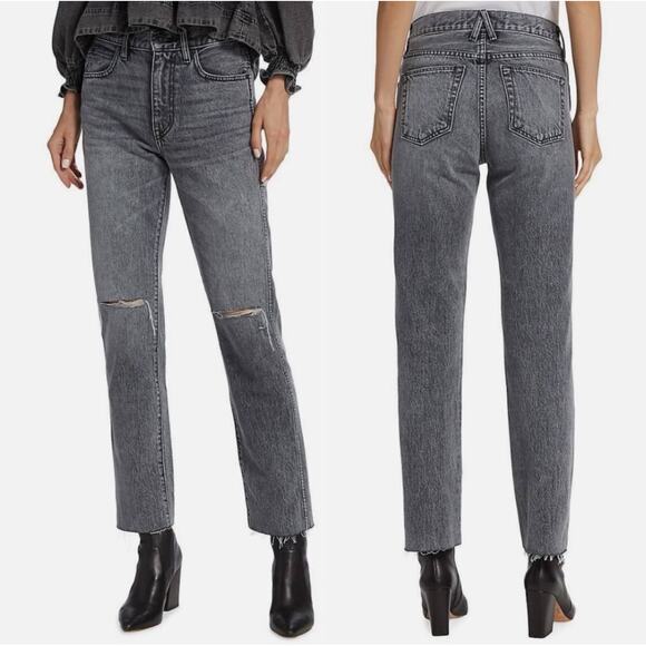 SLVRLAKE Hero Jeans Size 25 Midnight Rider NEW Distress High Rise Fray Straight - Picture 1 of 16